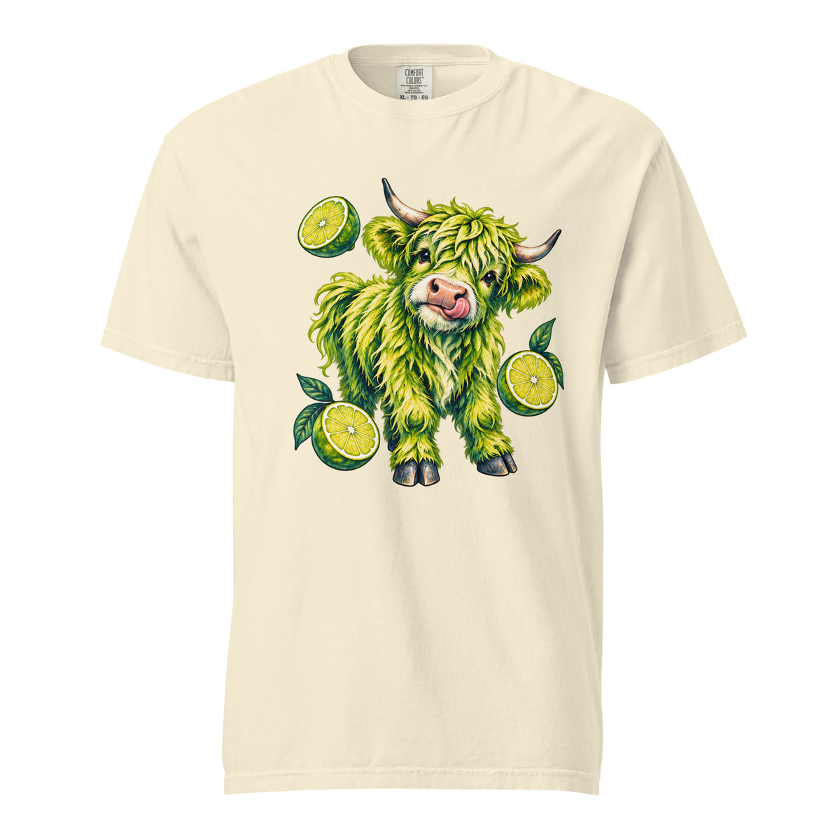 Mellow Moonfish Lime Cow graphic T-shirt in Ivory — product mockup